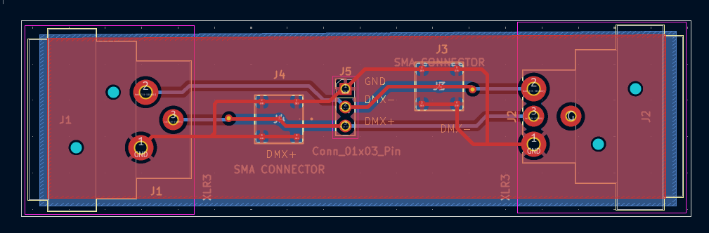 PCB layout of DMX breakout adapter