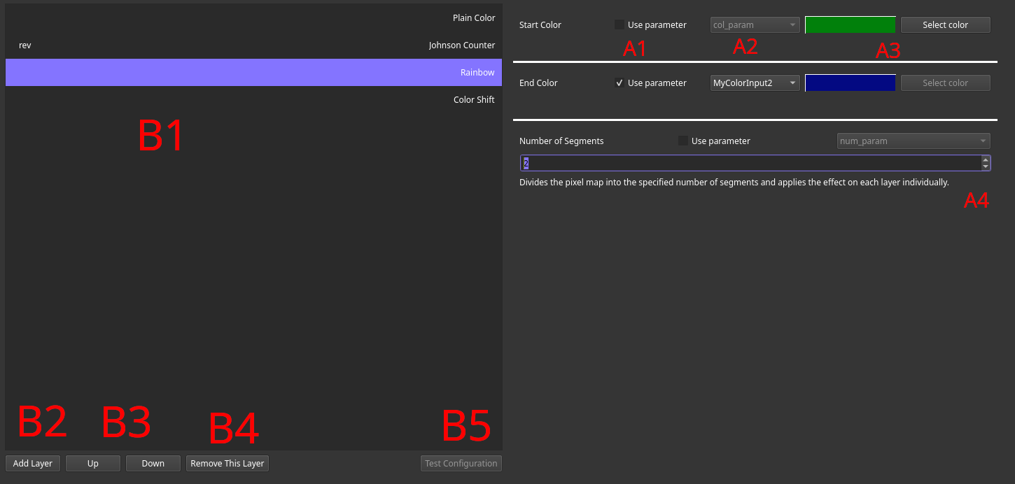 Image explains layer editing controls. Editing of Configurations