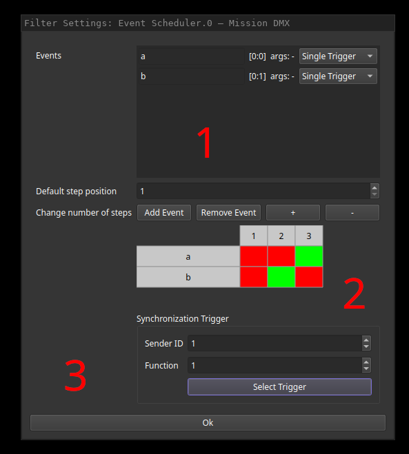 Event Scheduler Configuration Configuration dialog of event scheduler filter