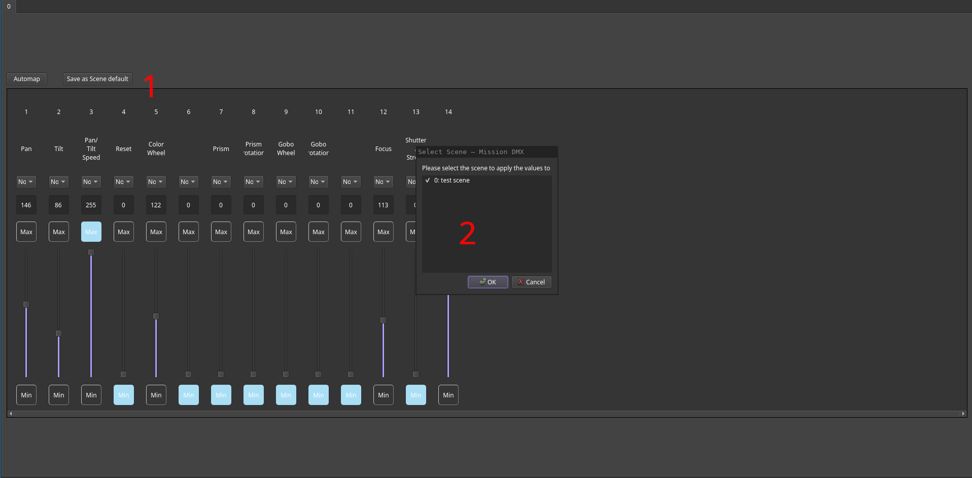 Use the console view to copy the current direct configuration to selected scenes