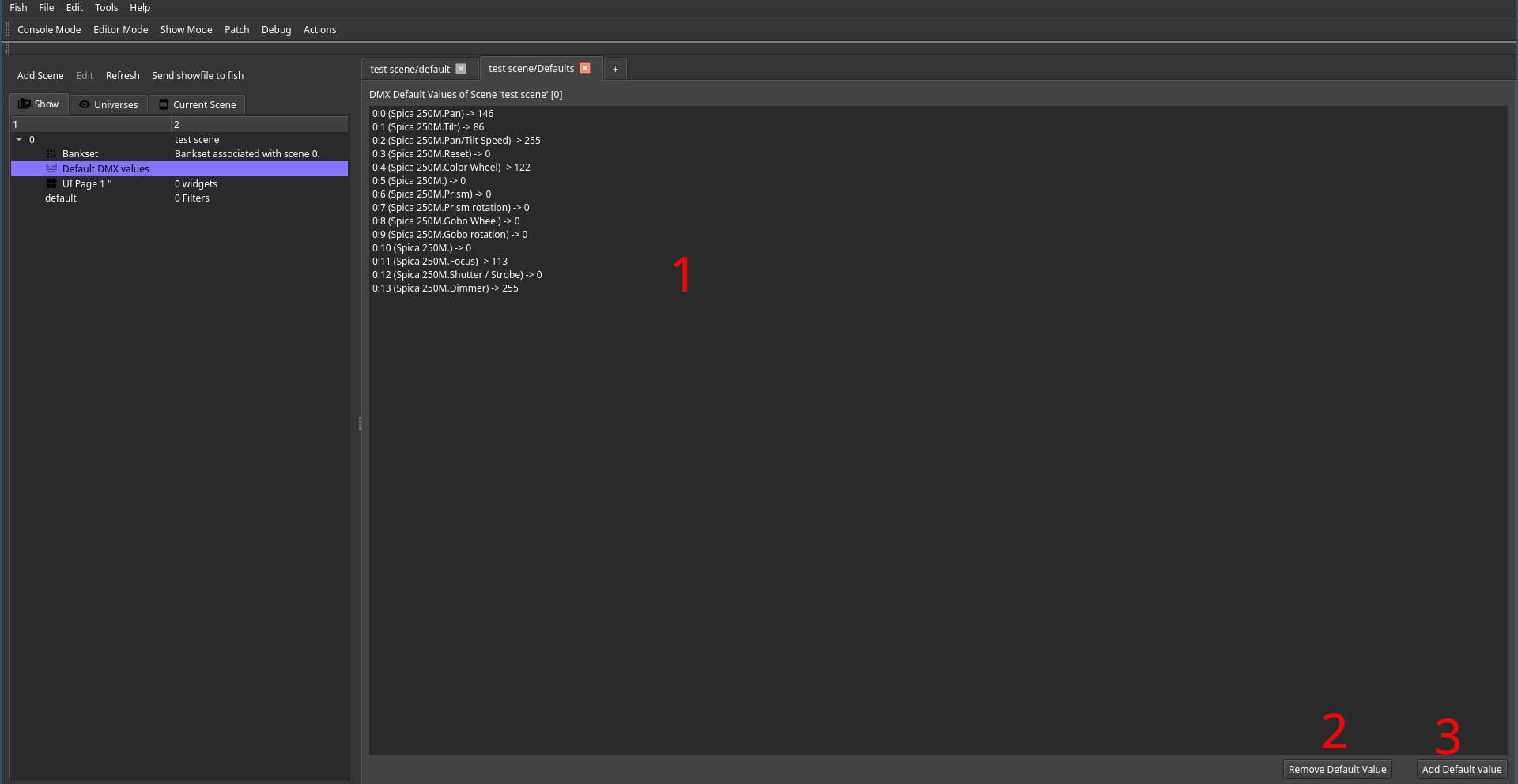 Scene default value editor tab