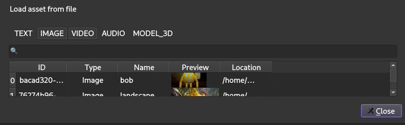 Dialog window to manage media assets.